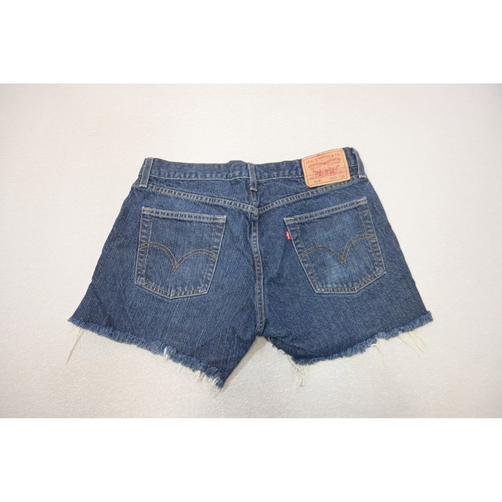 Levis 514 Denim Jean Shorts Mens 33 Blue Slim Straight Raw Hem Cut Off